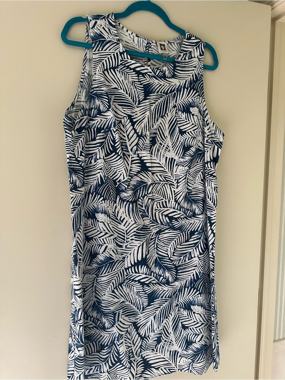 Anne Klein Navy and White Palm-Leaf Sleeveless Cover-Up